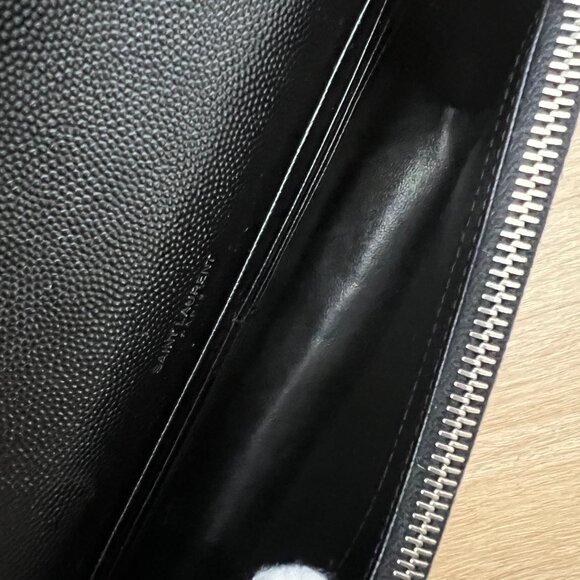 Saint Laurent Black Grain De Poudre Matelasse Chevron Monogram Envelope Chain Wa - Picture 8 of 10